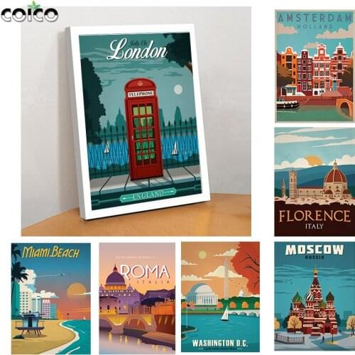 Landscape Travel City Poster with Frame Morocco New York Paris Wall Art Canvas Painting Modern Retro Print Pictures Home Decor