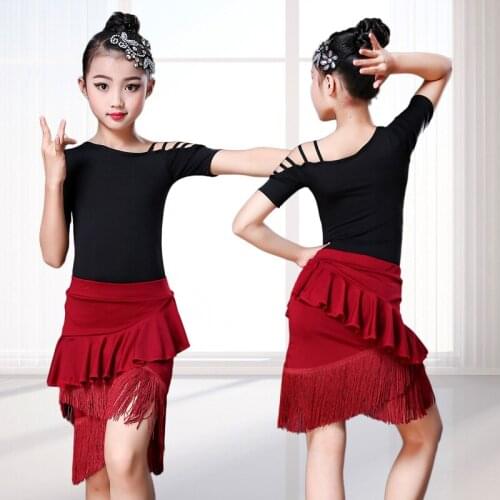 Latin Dance Dresses Ballroom Fringe Tassel Dress Pants Sequin Fringe Salsa Samba Costume Kids Children Girls height 110 -150cm