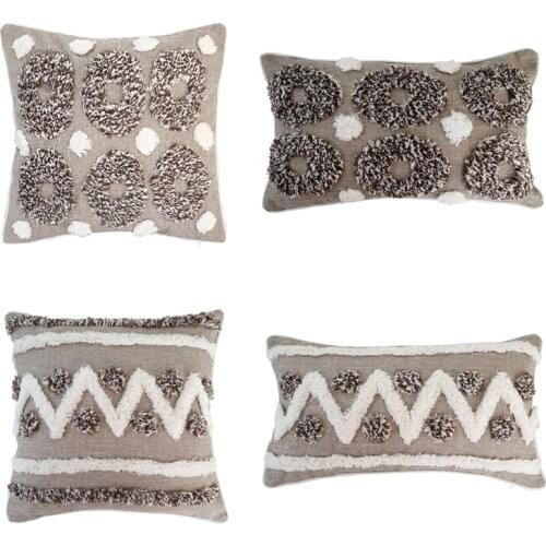 Woven Tufted Boho Throw Pillow Cover Morocco Decorative Cushion Case Farmhouse Pillowcase for Couch Sofa Bedroom N0PA