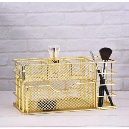 Simple Wrought Iron Rectangular Storage Basket Cosmetic Storage Student Desktop Finishing Shelf Office Supplies Storage Basket