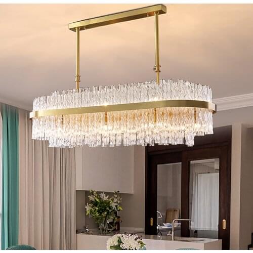 YOOGEE Luxury Chandelier for Dining Room Modern Clear Glass Hanging Lamp Kitchen Island Desk LED Light Fixture Home Decor