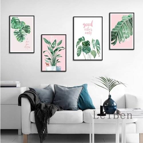 Nordic Plant Poster Green Leaves English Words Art Home Wall Living Room Bedroom Decor Painting Canvas Prints Modern Picture