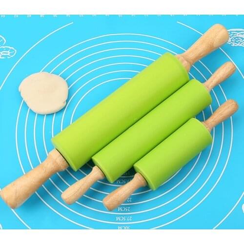 3 Size Silicone Rolling Pin Kitchen Gadgets Fondant Pastry Tools Rotatable Non-Stick Wooden Dough Roller Baking Accessories