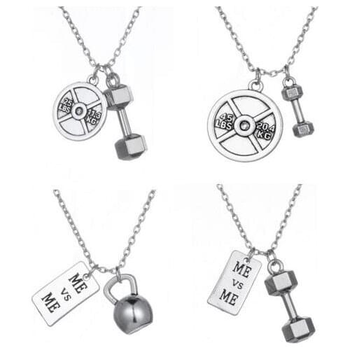 Sports Dumbbell Weight Plate Kettlebell with ME and ME chain necklace Fitness weightlifting Gym necklace