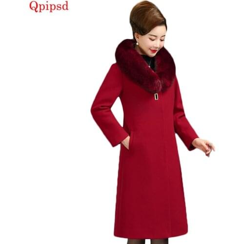 Temperament Slim Woolen Coat 2019 Winter Middle-aged Women Warm Wool Jacket Coat Female Plus Size Wool Parka Women Long Overcoat
