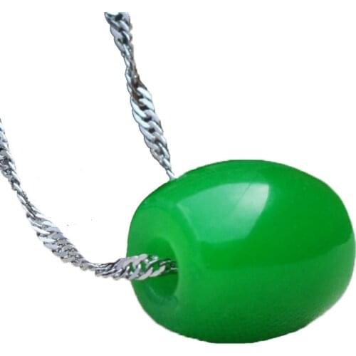 Green Malay Jade Pendant Lucky Beads Barrel Bead Pendant necklace Gift for Womens Jade Stone Jewerly