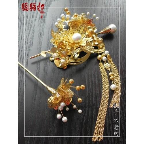 Pearl buckle chinese style classical bride hair accessory classical hairpin tassel price is for 1 full set