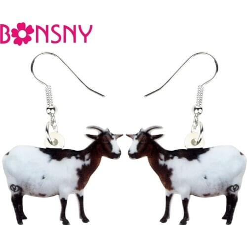 Bonsny Acrylic Black White Goat Earrings Drop Dangle Fashion Animal Pet Jewelry For Women Girls Teens Gift Party Accessories