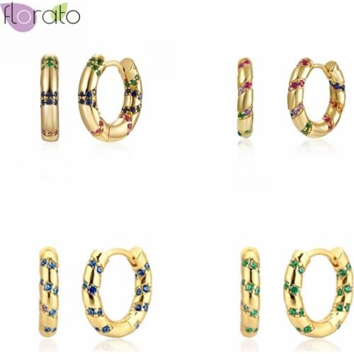 925 Sterling Silver Huggie Hoop Earrings for Women Colorful CZ Crystal Circle Huggie Earrings Girls Fashion Jewelry Gifts