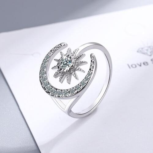 925 Sterling Silver Star Moon Finger Ring For Women Girls Wedding Christmas Gift Jewelry jz059