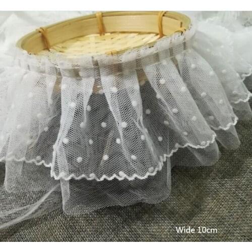 1Yards Embroidery Mesh Lace Fabric Dot Lace Trim Tulle Applique Collar White Black Lace Ribbon 10cm Sewing Guipure Crafts LE39