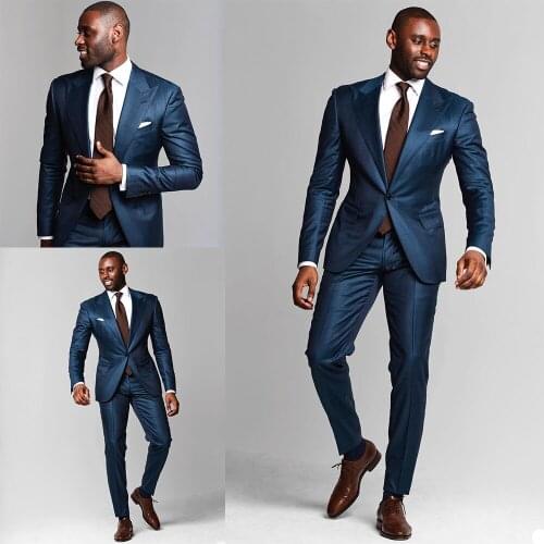 2 Pcs Handsome Mens Suits 2020 Wedding Tuxedos Plus Size Peaked Lapel One Button Groom Groomsmen Suit Custom Made