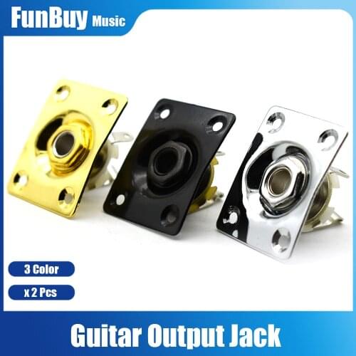 2pcs Square Style Electric Guitar Bass 1/4 Output Input Jack 6.35mm Connection Holes Black Gold Chrome Plate Guitar Accessories