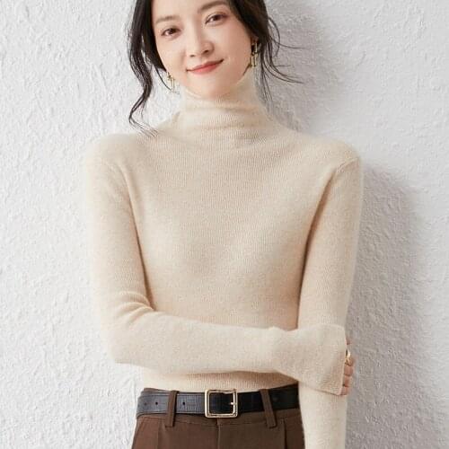 2021 woman winter 100% Cashmere sweaters knitted Pullovers jumper Warm Female Turtleneck blouse blue long sleeve clothing