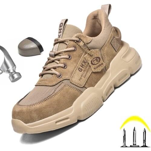 2021 Work Safety Shoes Steel Toe Anti-puncture Indestructible Men Boots Kevlar Insole Suede Leather Upper Comfotable Sneakers