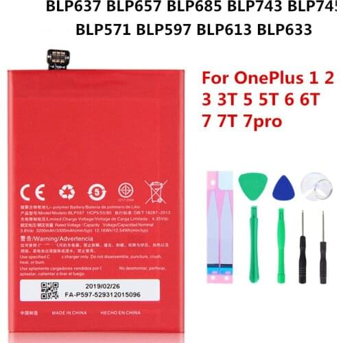 Original Phone Battery for Oneplus 5 5T 6 6T 7 7T 7TPro 1 2 3 3T Replacememt Batterie BLP699 BLP571 BLP597 BLP743 BLP657 Battery