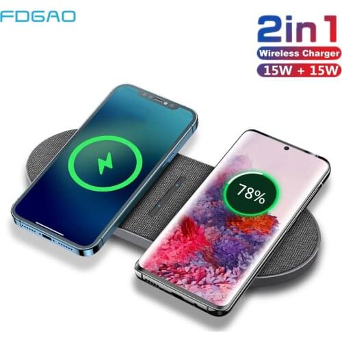2 In 1 Dual Qi Wireless Chargers Dock ​For IPhone 12 11 XS Max XR X 8 Samsung S21 S20 S10 30W Fast Charging Pad For AirPods Pro