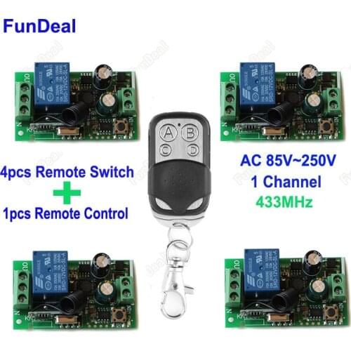 4pcs 433Mhz Wireless Remote Control Switch AC 85V ~ 250V 110V 220V 1CH Relay Receiver Module and One Transmitter For Garage Door