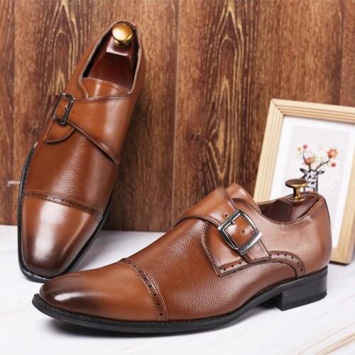 Business Formal Leather Shoe Pointed Toe Dress Shoes Vogue Buckle Office Footwear Big Size Male Party Wedding Footwear
