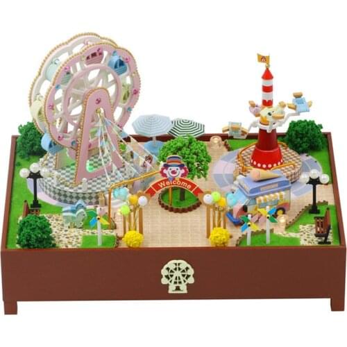 Latest Kids Doll House Amusement Park Series Carousel And Ferris Wheel Wooden Doll House DIY Home House Children Play House Toys