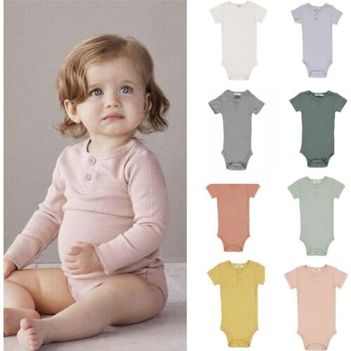 Baby Rompers 2021 New Summer Mar Brand Solid Bodysuit Infant Short Sleeve Cotton Romper Jumpsuits Newborn Clothes Baby Onesie