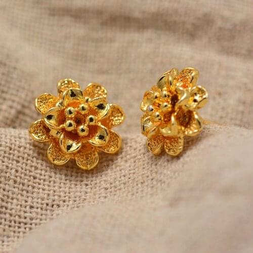 Dubai Nigeria Flower Button type Ethiopian Gold Color Earrings for Women Girls African Ethnic Earring Mom Wedding Jewerlry Gifts