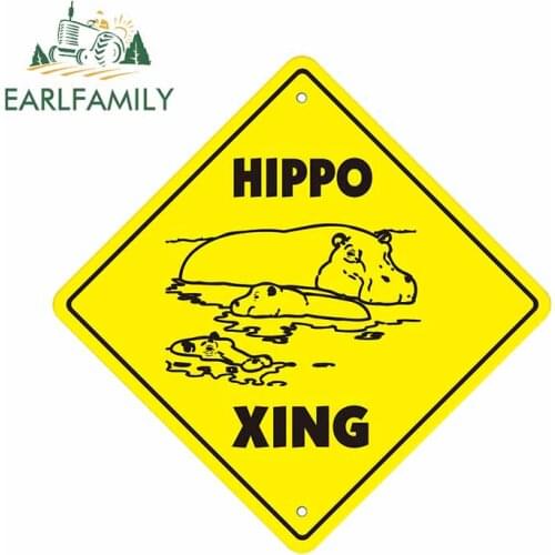 EARLFAMILY 13cm x 13cm For HIPPO CROSSING Zone Car Stickers Car Accessories Decal 3D Funny Vinyl Material Decoration