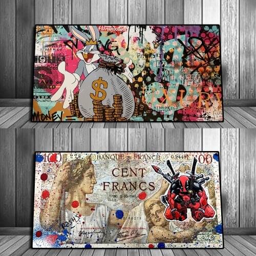 Graffiti Cent Francs Rabbit Street Art Canvas Print Painting Abstract Cartoon Wall Picture Living Room Home Decoration Poster