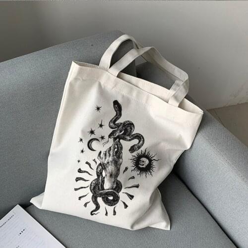 Snake print canvas bag skull gothic casual large-capacity dark shopper bag hip-hop Vintage Harajuku ins heart women shoulder bag