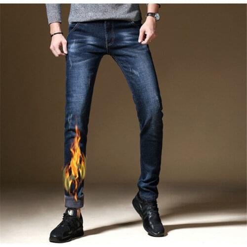 Jantour Men Winter Fleece Thick Warm Jeans New Fashion Male Straight Slim Denim Trousers Retro Jean Long Pants male