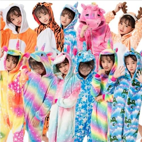 Kigurumi Kids Winter Jumpsuit Unicorn Pajamas Animal panda Pyjamas Boys Girls onesies Cosplay Flannel Licorne Onesie Sleepwear