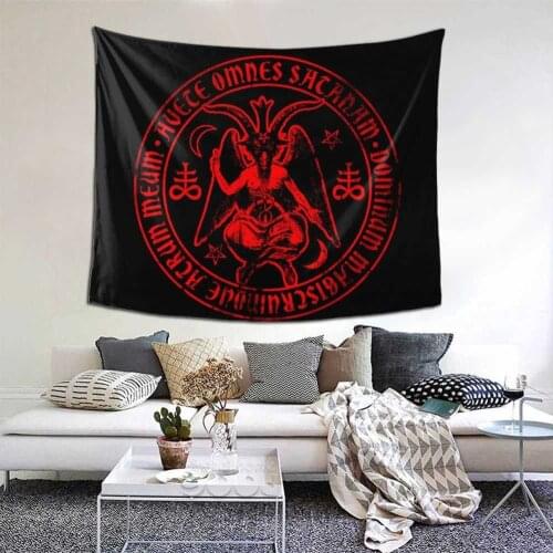 Satanic Baphomet Tapestry Blanket Table Cloth Satanism Evil Devil Hell Satan Tapestries Polyester Beach Mat Casual