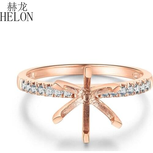 HELON Solid 10K Rose Gold Pave Natural Diamonds Women Trendy Fine Jewelry Semi Mount Ring Prong Setting Fit Round Cut 8mm
