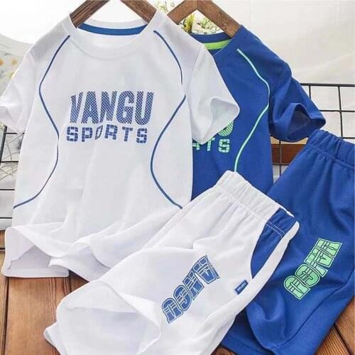 Boys Set 2021 New Middle-big Children Clothes Summer Short-sleeve Quick-drying Sports Two-piece Football Suit