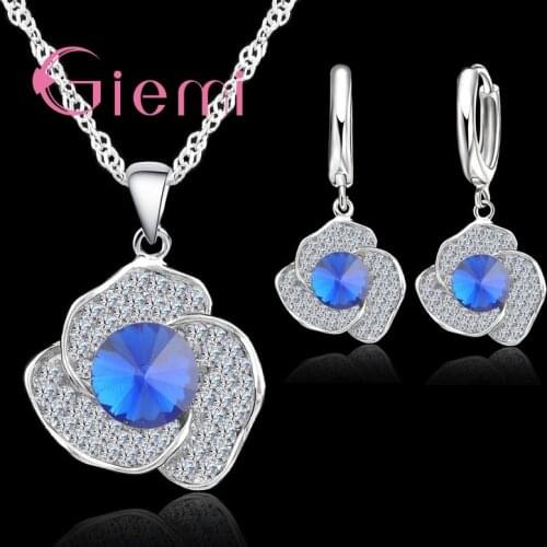Original Design 100% Silver Jewelry Set Women Pendant Necklace Hoop Earrings Luxulry CZ Crystal Promotion Wholesale