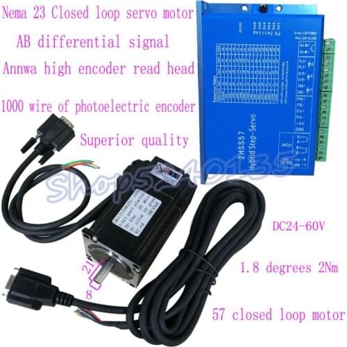Nema 23 57 closed loop high speed stepper motor set 1.8 degrees 2Nm 57 closed loop motor +2HSS57 driver with 1000 wire encoder