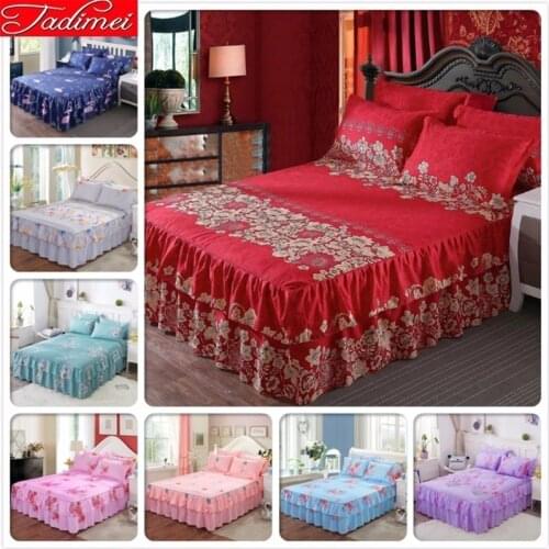 Couple Adult Red Wedding Flower Bed Skirts 150x200 180x200 180x220 200x230 Bed Sheet Double Queen King Size Bedspreads BedCover
