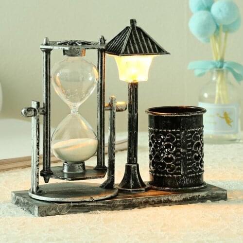 Creative antique quicksand street lamp penholder student gift white hourglass color changing Nightlight ornament