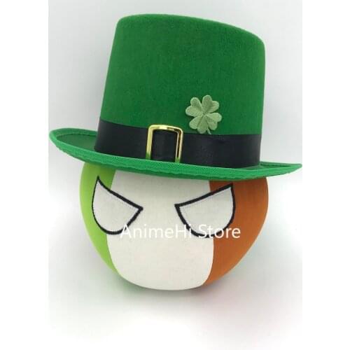 Ireland Ball and st.Patricks Day Green hat Doll IRL countryballs plushies Cosplay Polandball Plush Toy for Gift 20CM