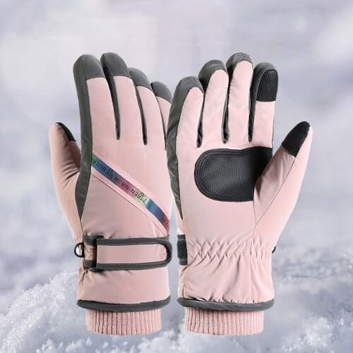 Ski Gloves Ladies Winter New Style Plus Velvet Thickened Reflective Outdoor Sports Riding Warm Windproof Cold Gloves