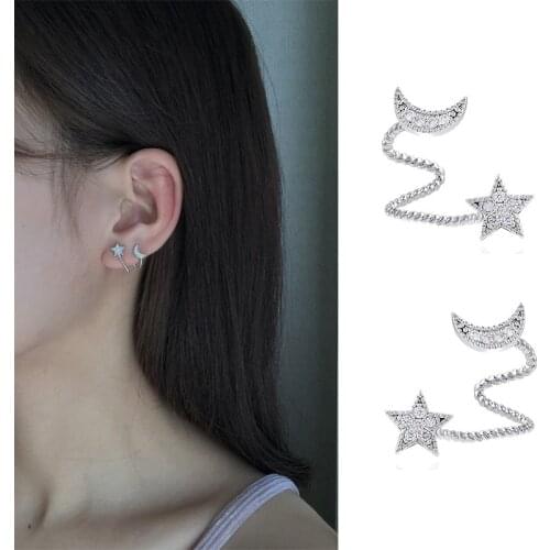 Fashion Jewelry 925 Sterling Silver Star Moon Stud Earrings For Women Grils Gift Female Accesorios pendientes mujer moda