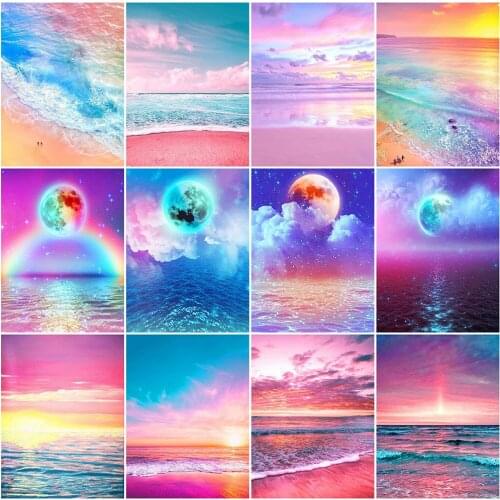 MomoArt Diamond Painting Landscape Cross Stitch Diamond Mosaic Seaside Picture Of Rhinestone Embroidery Full Square Wall Decor