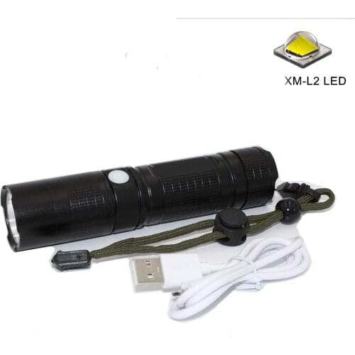 Powerful LED Flashlight USB Rechargeable Flashlight XM-L2 1200 Lumens LED Torch 3 Modes Light 26650 Lamp