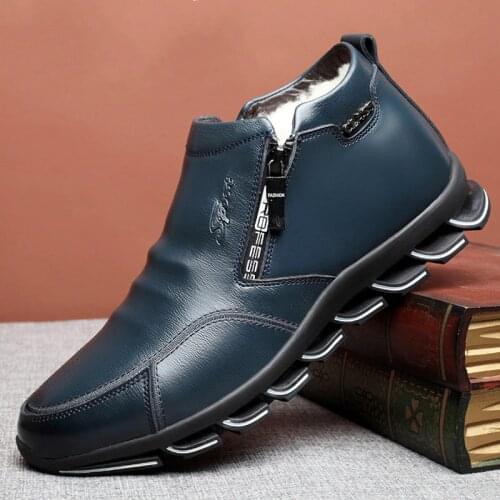 Mens Genuine Leather winter boots Wool Mens Fur Leisure Shoes Warm Mens Shoes Fashion snow boots zapatos hombre Rubber