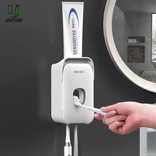 Bathroom Accessories Set Toothbrush Holder Automatic Toothpaste Dispenser Holder Toothbrush Wall Mount Rack Bathroom Tools Set