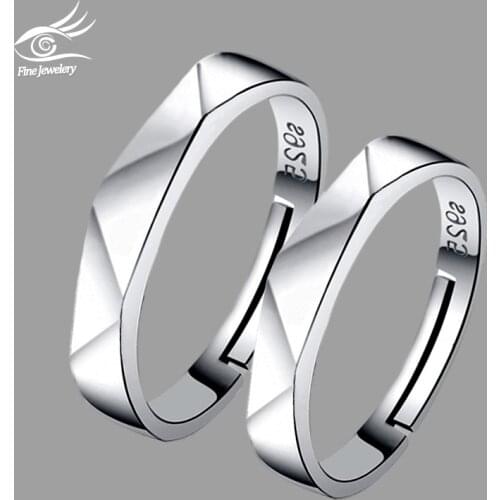 Silver Rings Couple Rings Set For Women Men Wedding Jewelery Adjustable Engagement Finger Ring Alianzas De Boda Para Parejas