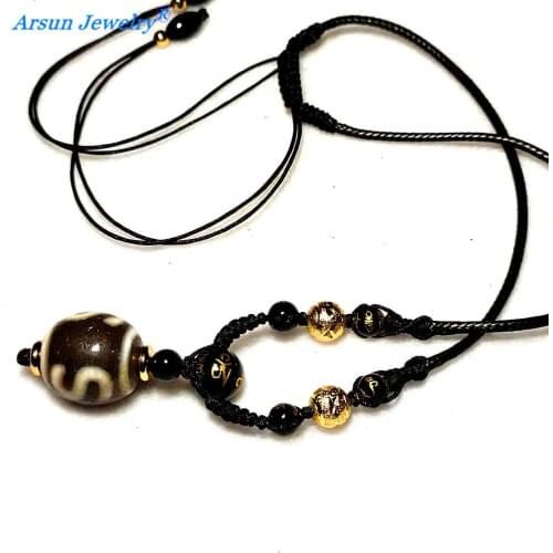 New Tibetan Lady Necklace Ji Feng Shui Money Hook Agate Dzi Bead Woven Adjustable Short Necklace Free Shipping