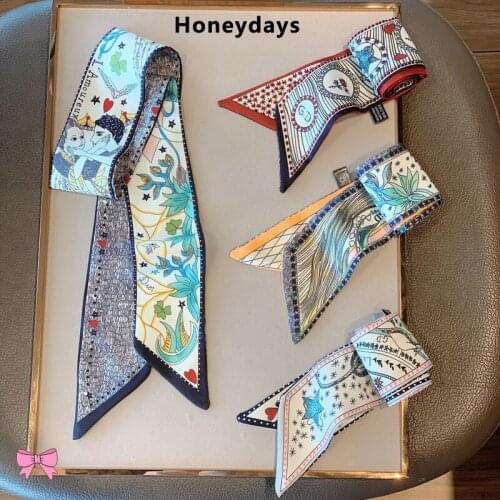 New Product Retro Pointed Narrow Long Silk Scarf Fashion Lady Hair Band Tied Bag Silk Scarves Scarfs Belt Multifunctional Ribbon