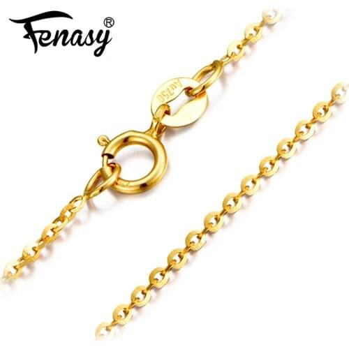 FENASY 1-1.5g 18K Gold Au750 Yellow Gold 18 Inches Necklaces For Women Wedding Engagement Jewelry