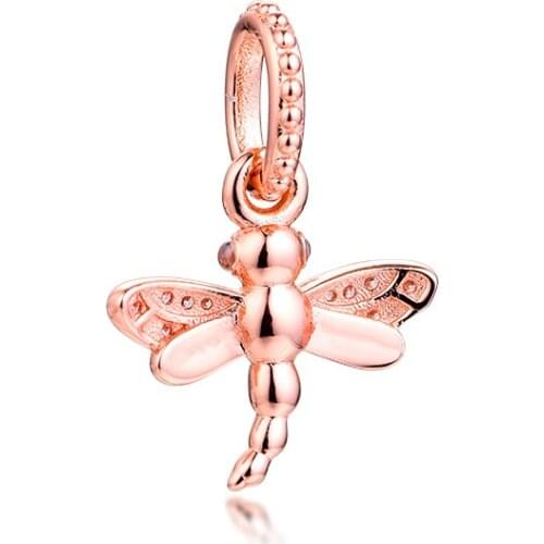 Fits For Pandora Charms Bracelets 100% 925 Sterling-Silver-Jewelry Rose Sparkling Dragonfly Beads Free Shipping